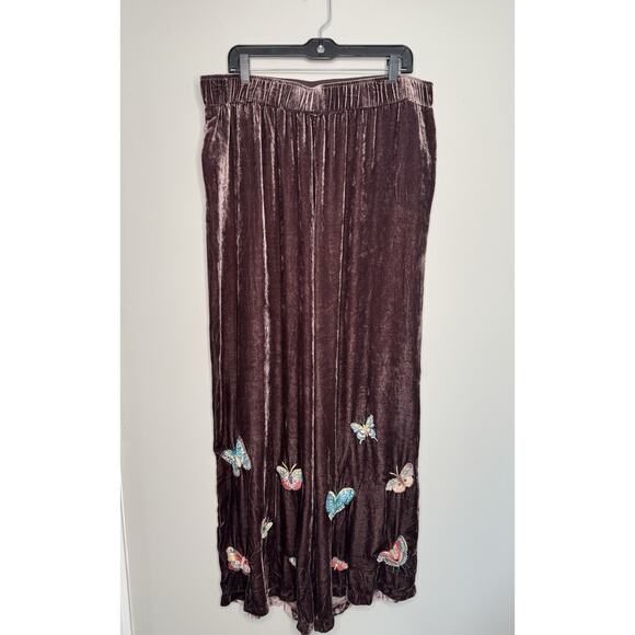 Johnny Was Luciana Coffee Bean Velvet Embroidered Wide Leg Pants NWT XL Boho Y2K - Picture 3 of 13